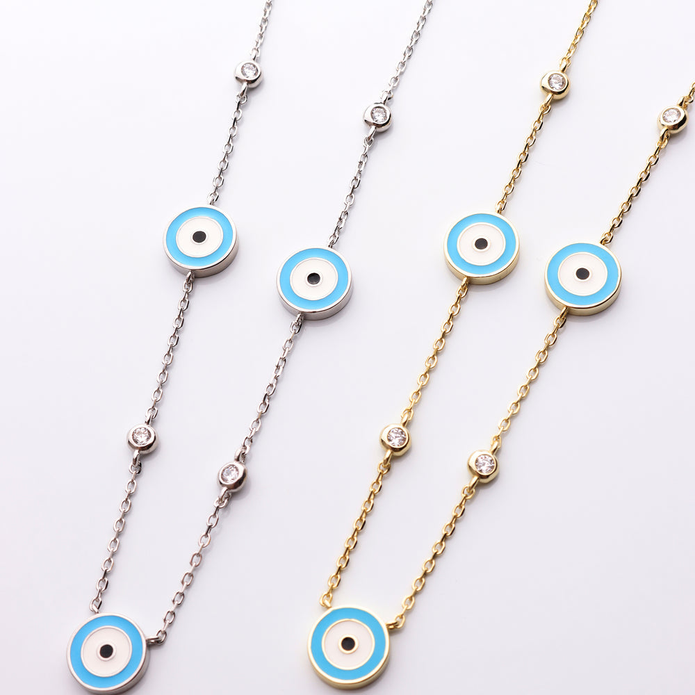 Multi Large Blue Evil Eye Necklace