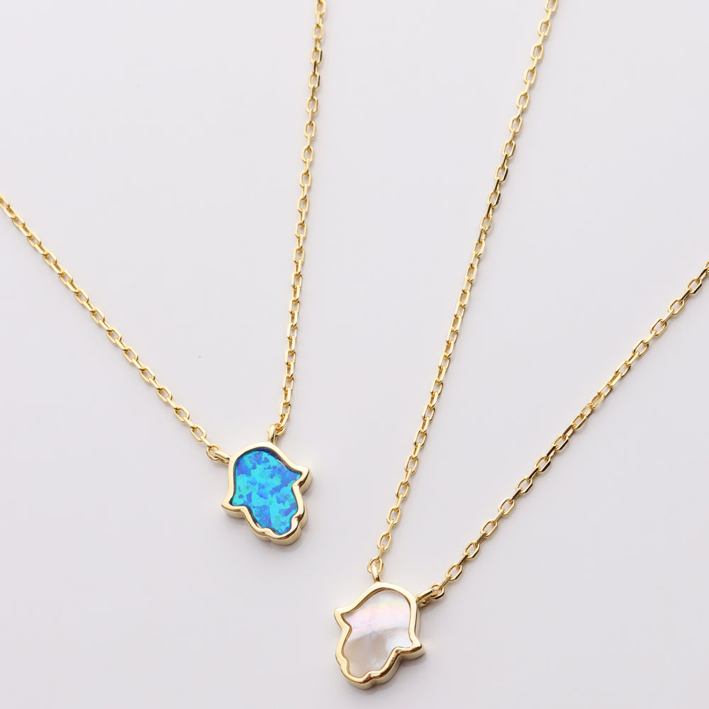 Opal Hamsa Hand Necklace