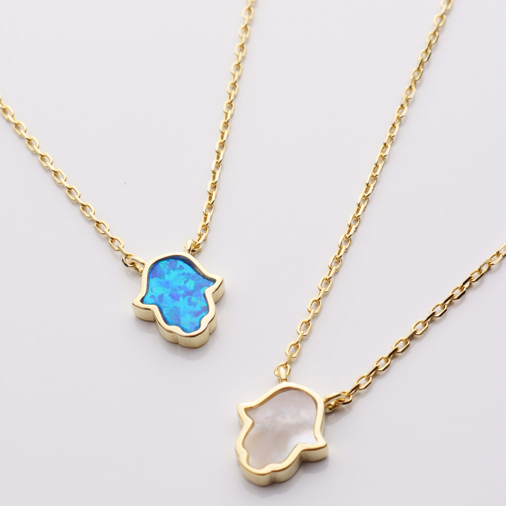 Opal Hamsa Hand Necklace