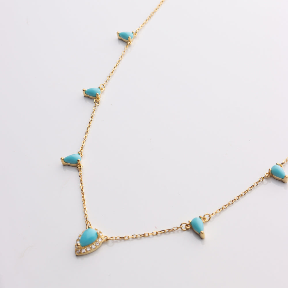 Mutli Turquoise Teardrop Charm Necklace