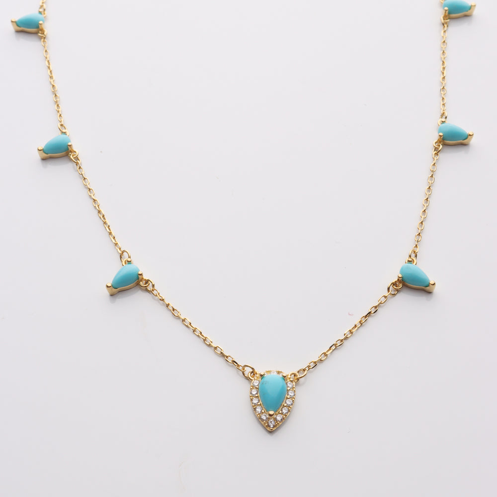 Mutli Turquoise Teardrop Charm Necklace