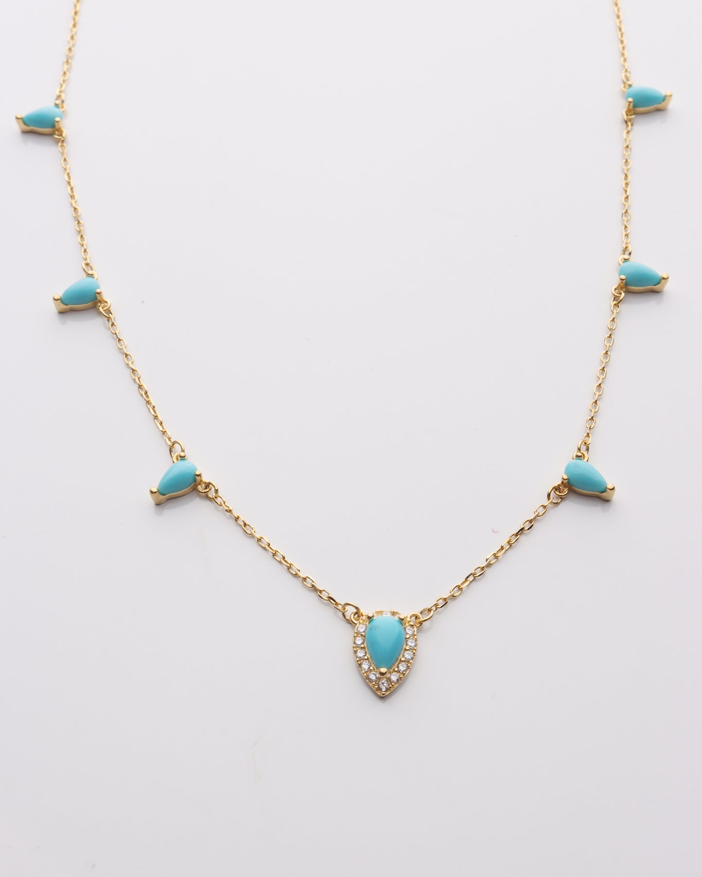 Mutli Turquoise Teardrop Charm Necklace