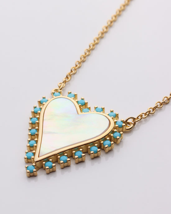 Turquoise Outline Mother of Pearl Heart Necklace