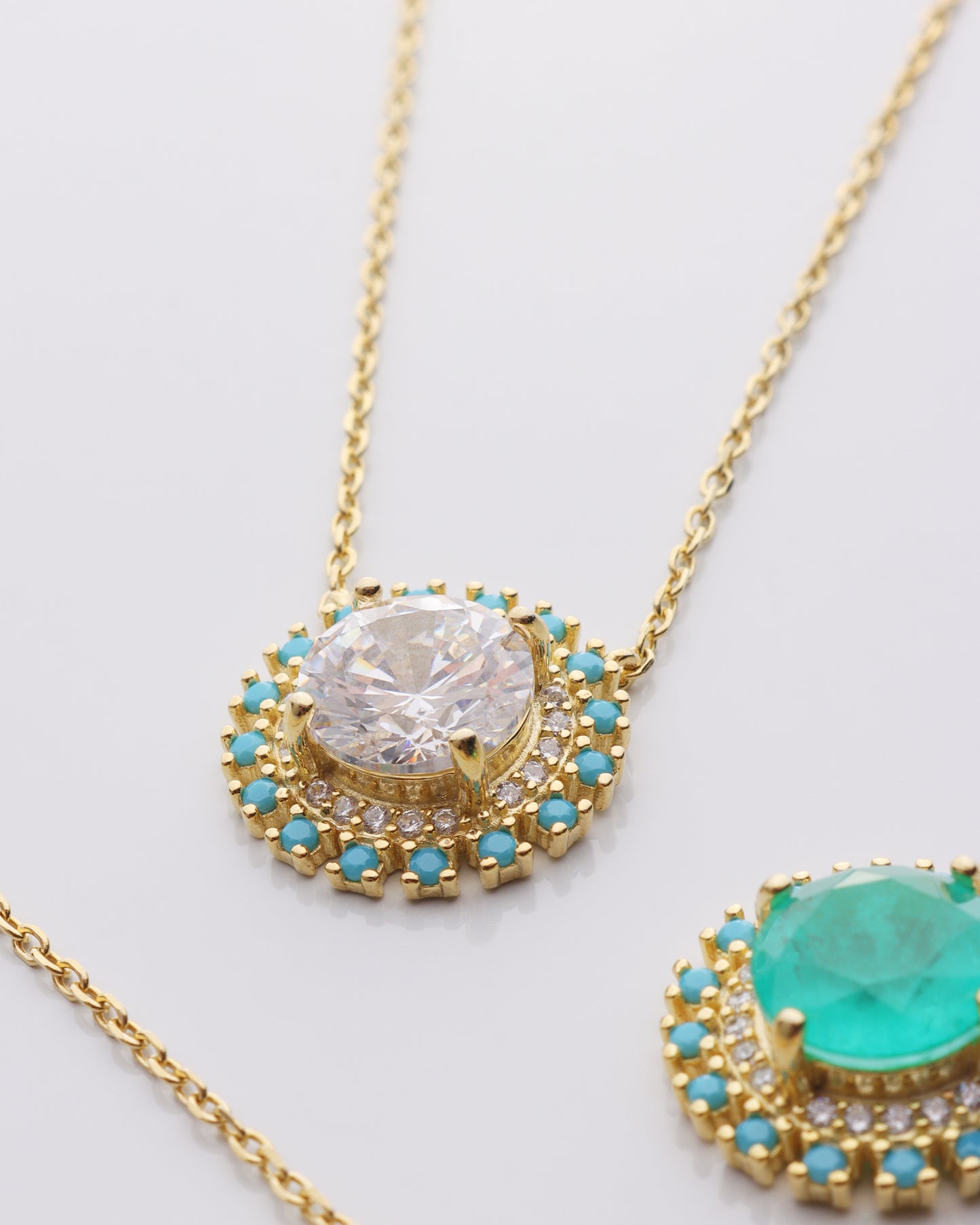 Round CZ w/ Turquoise Outline Necklace