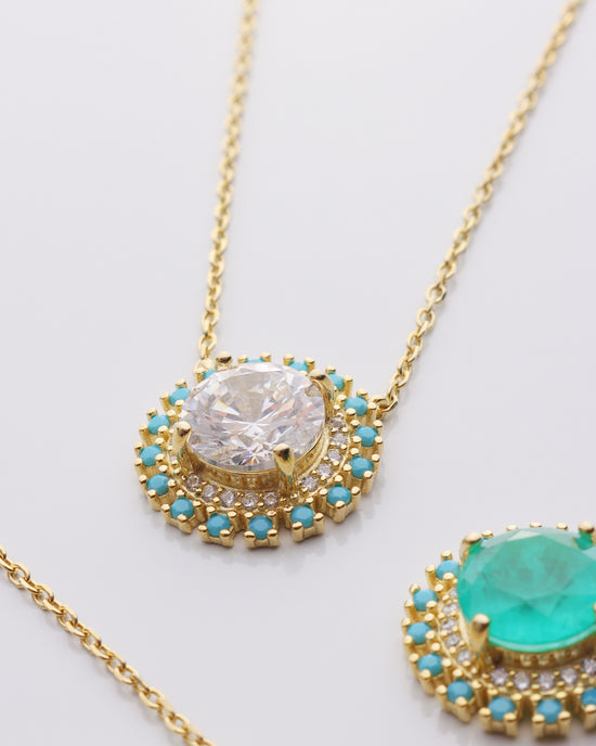 Round CZ w/ Turquoise Outline Necklace