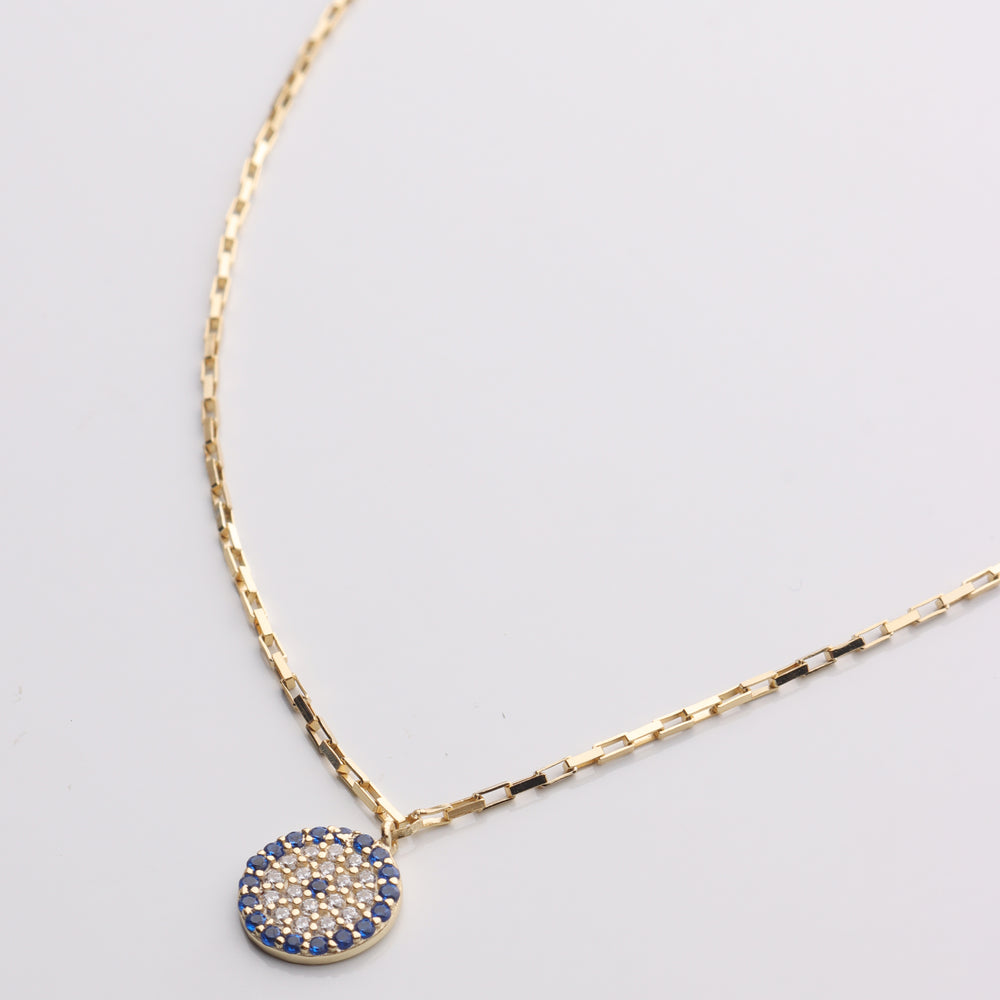 CZ Sapphire Evil Eye Box Chain Necklace