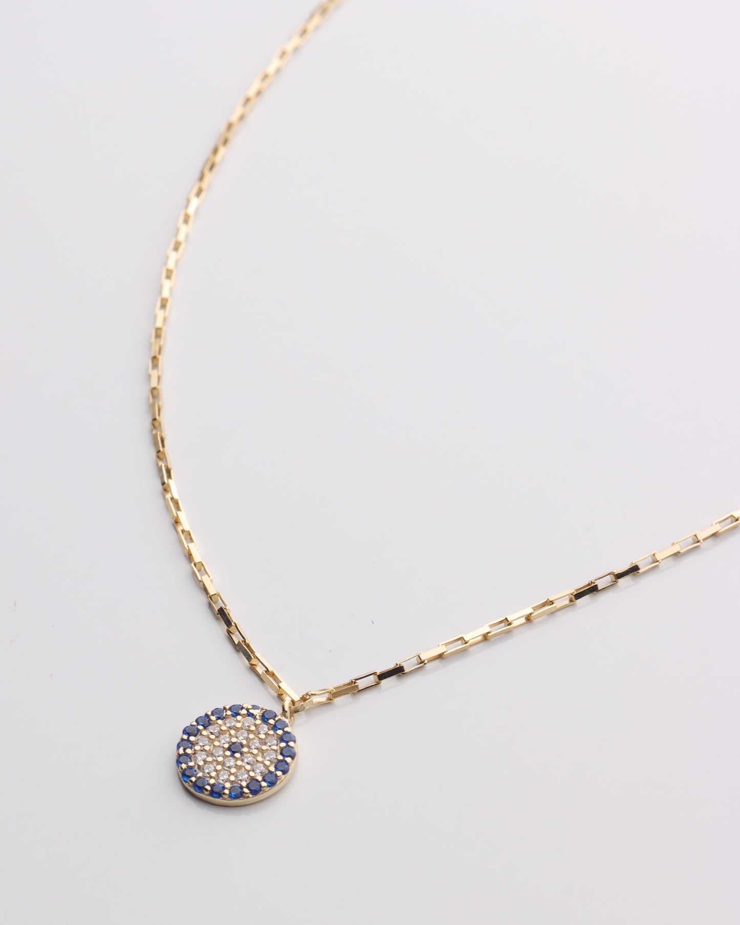 CZ Sapphire Evil Eye Box Chain Necklace