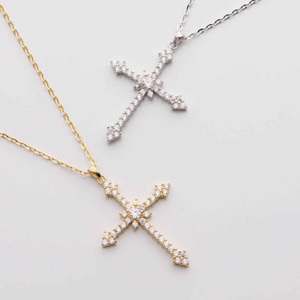 CZ Dramatic Gothic Cross Necklace