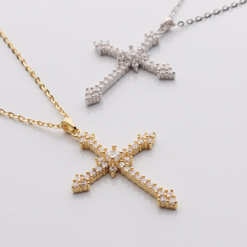 CZ Dramatic Gothic Cross Necklace