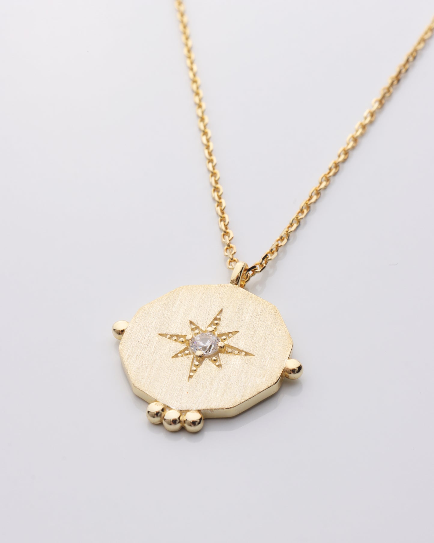 CZ North Star Brushed Medallion Necklace
