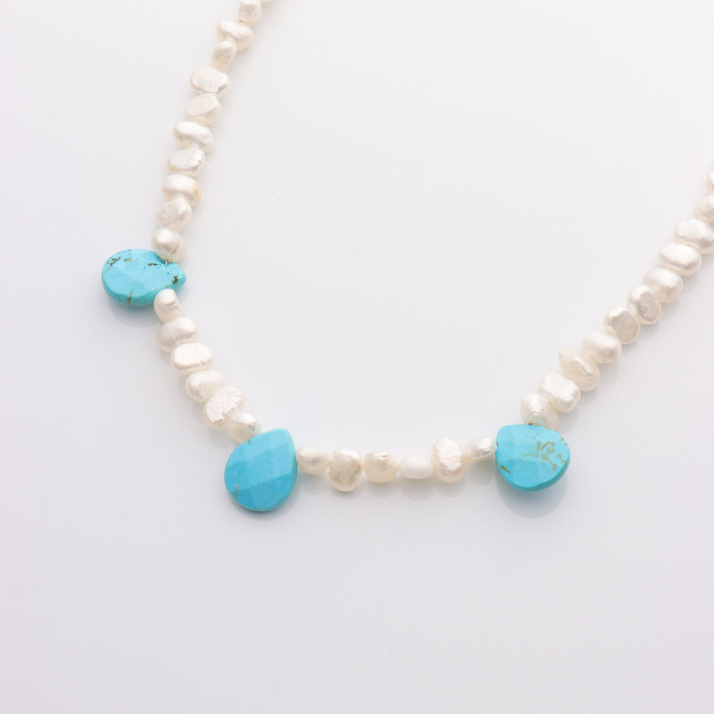 Easy Beach Day Pearl and Turquoise Necklace