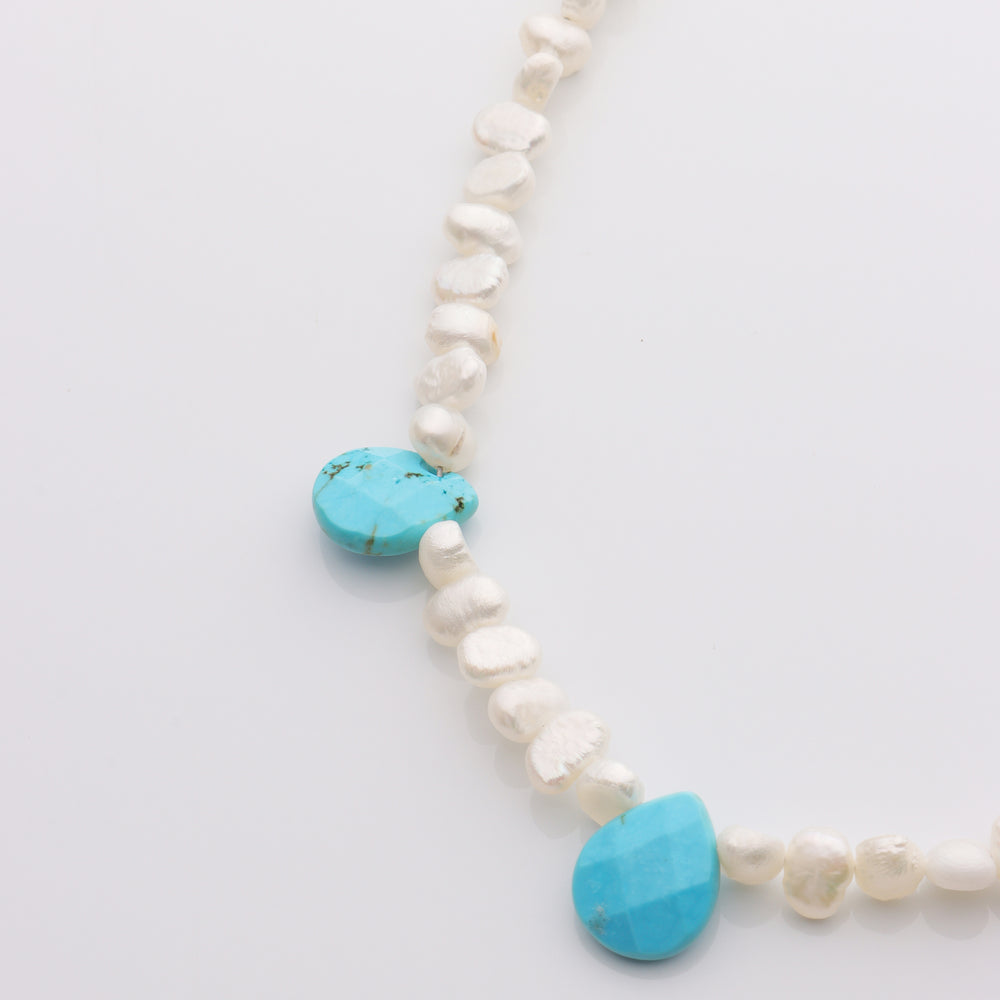 Easy Beach Day Pearl and Turquoise Necklace