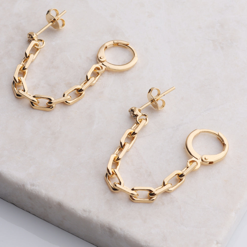 Double Piercing Hoop Chain Linked Stud Earring