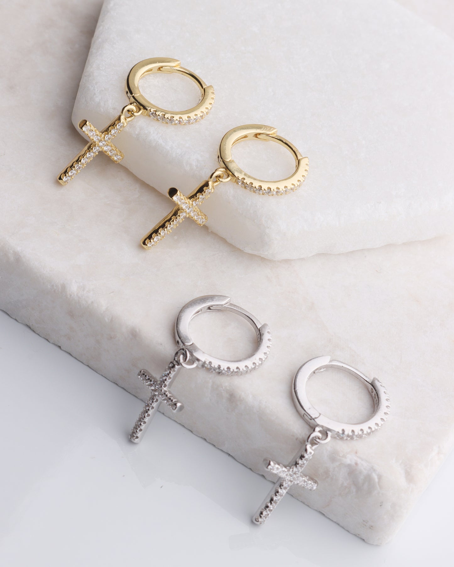 Tiny CZ Cross Mini Hoop Earrings