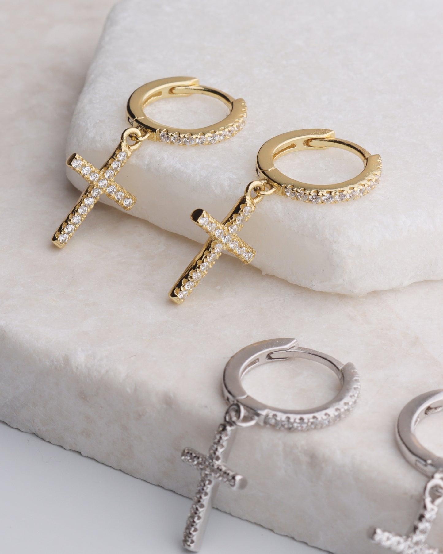 Tiny CZ Cross Mini Hoop Earrings