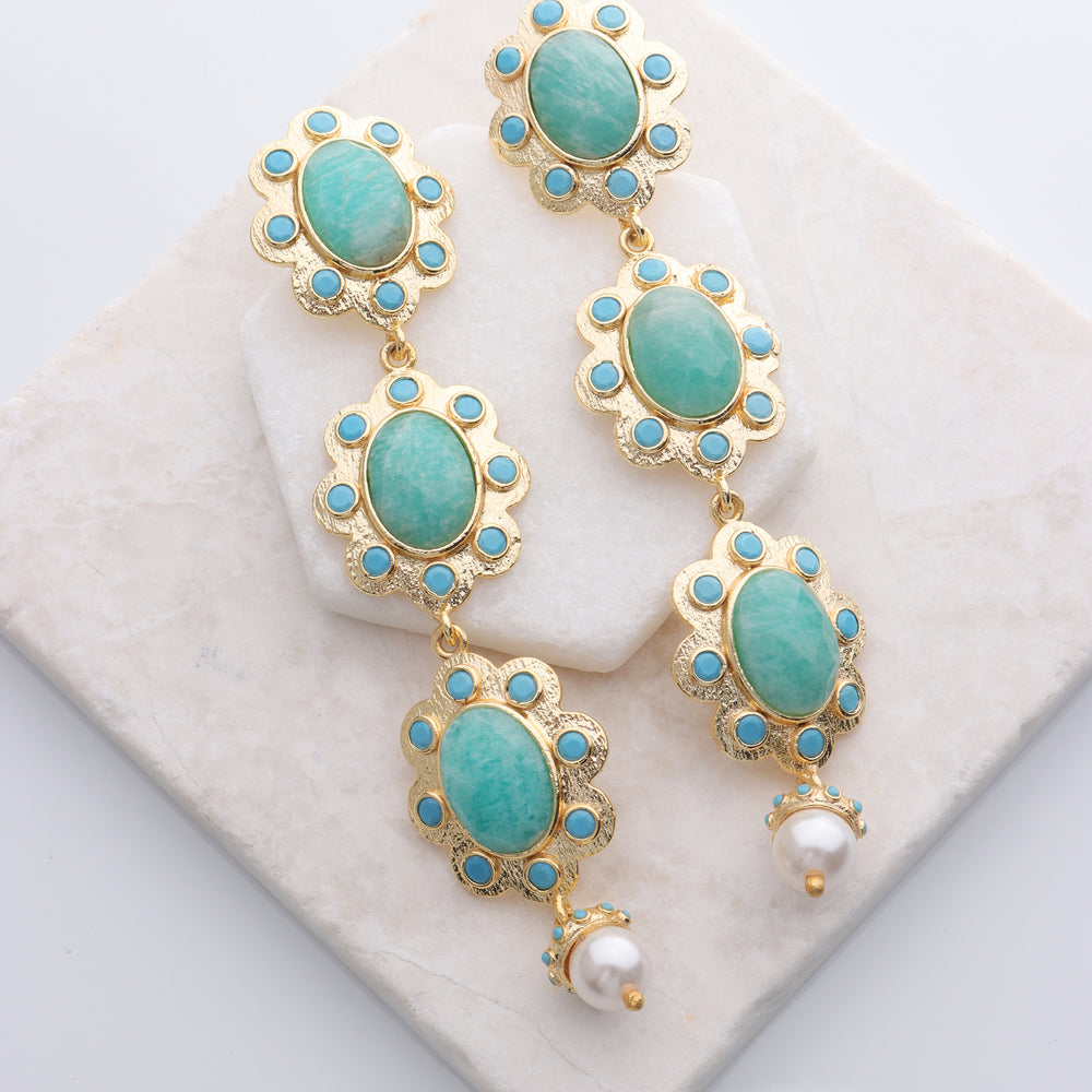 Charlotte Turquoise Stone and Pearl Dangle Earring