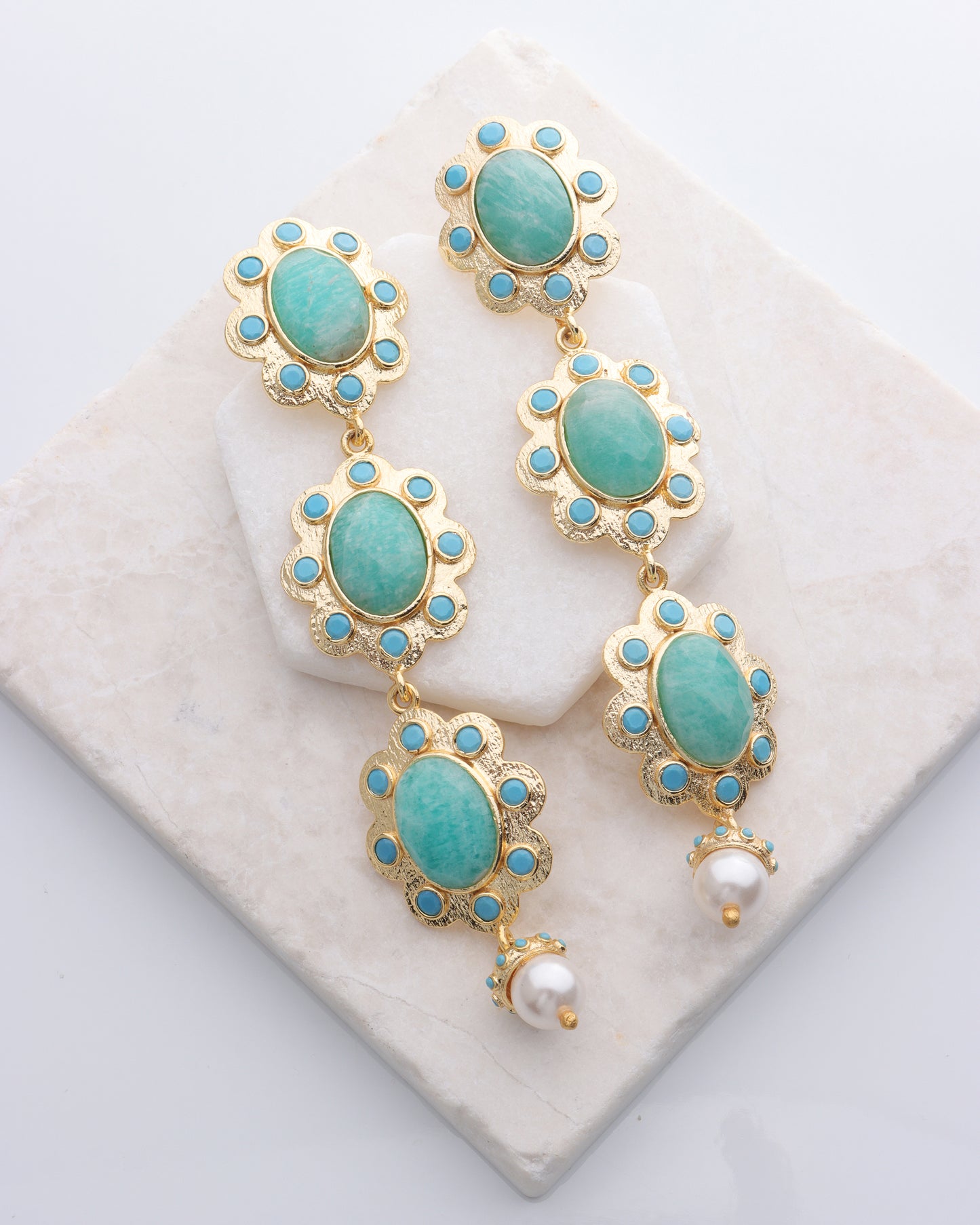 Charlotte Turquoise Stone and Pearl Dangle Earring