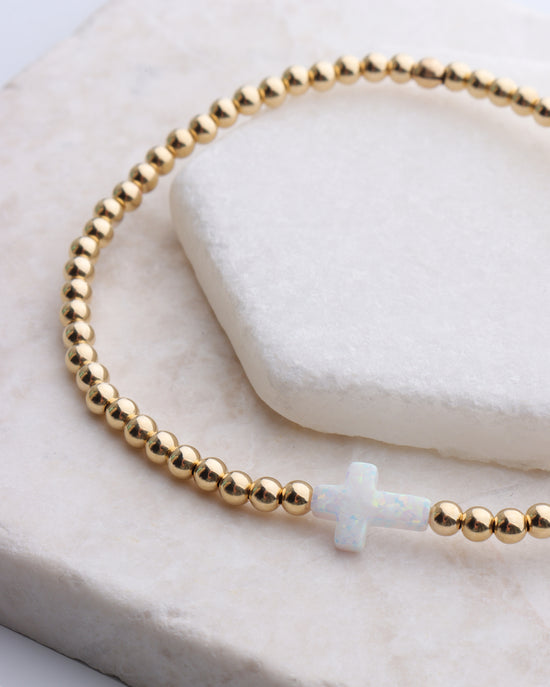 White Opal Cross Bracelet