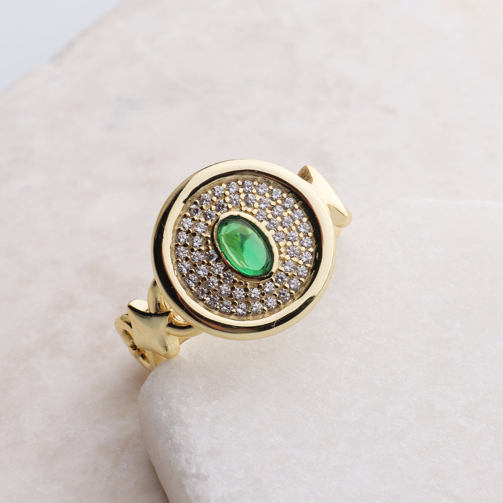 
                      
                        Emerald Gem CZ Disc Ring
                      
                    