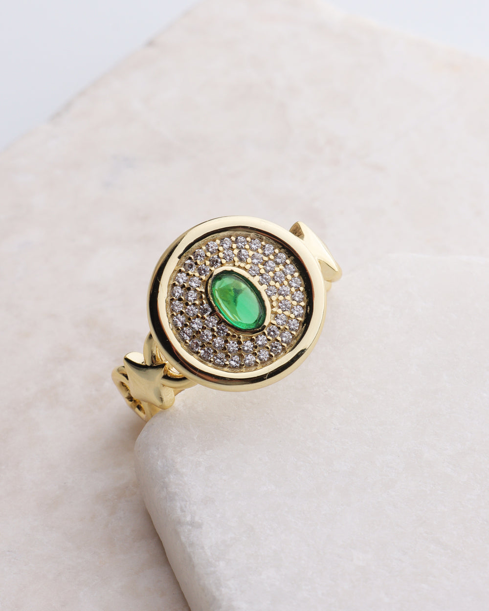 Emerald Gem CZ Disc Ring