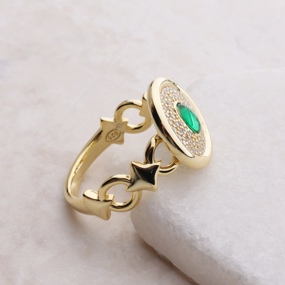 
                      
                        Emerald Gem CZ Disc Ring
                      
                    