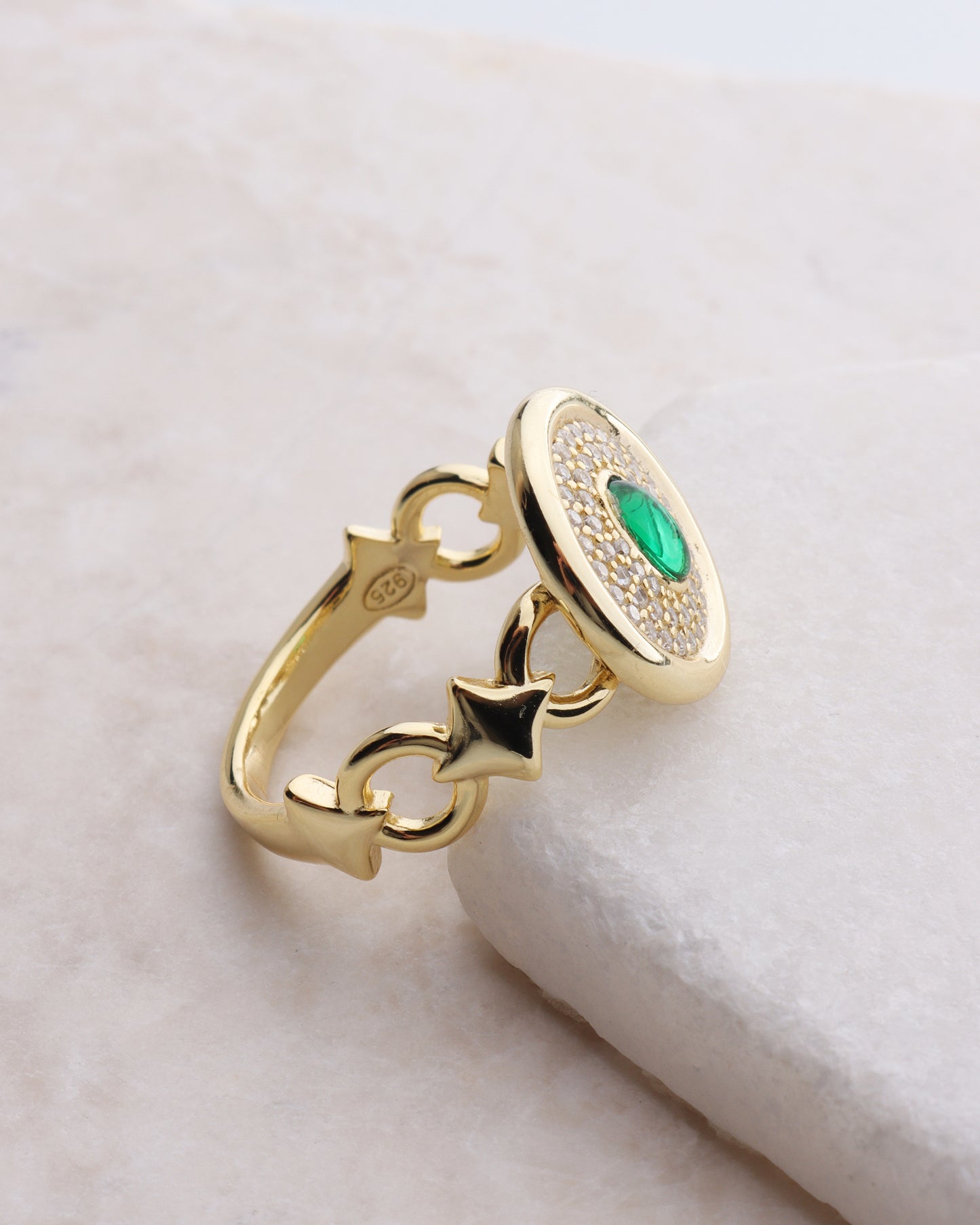 Emerald Gem CZ Disc Ring