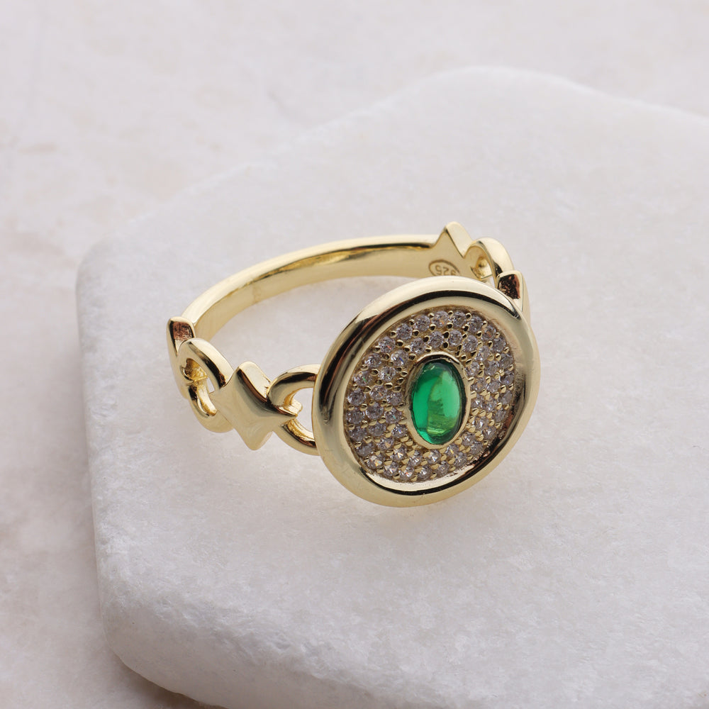 
                      
                        Emerald Gem CZ Disc Ring
                      
                    