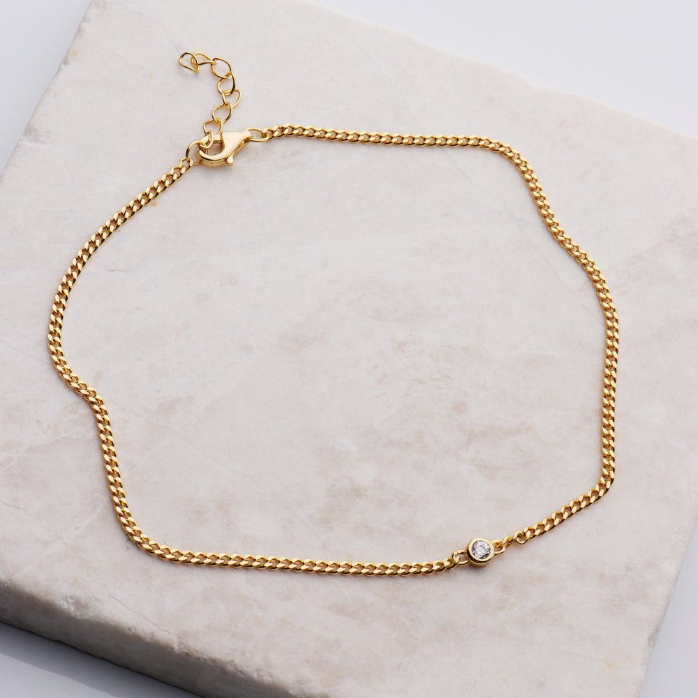 Tiny CZ Cuban Link Chain Anklet