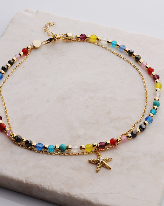 Colorful Glass Bead & Starfish Anklet