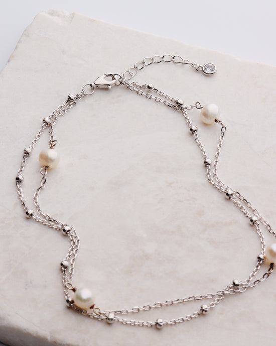 Layered Pearl & Dotted Chain Anklet