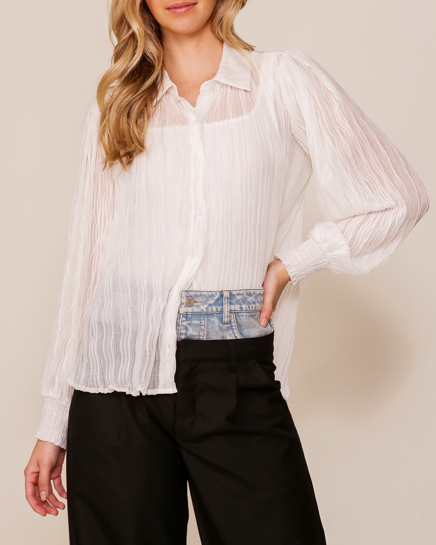 Rena Crinkle Button Down