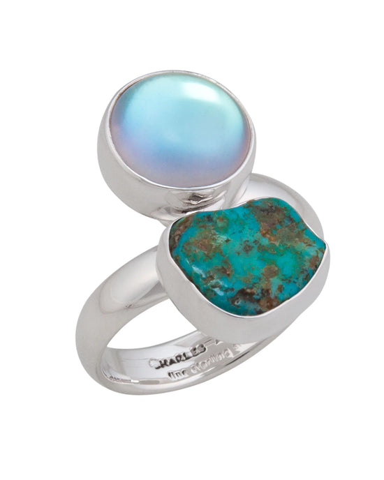 Load image into Gallery viewer, Sterling Silver Luminite &amp;amp; Campo Frio Turquoise Ring
