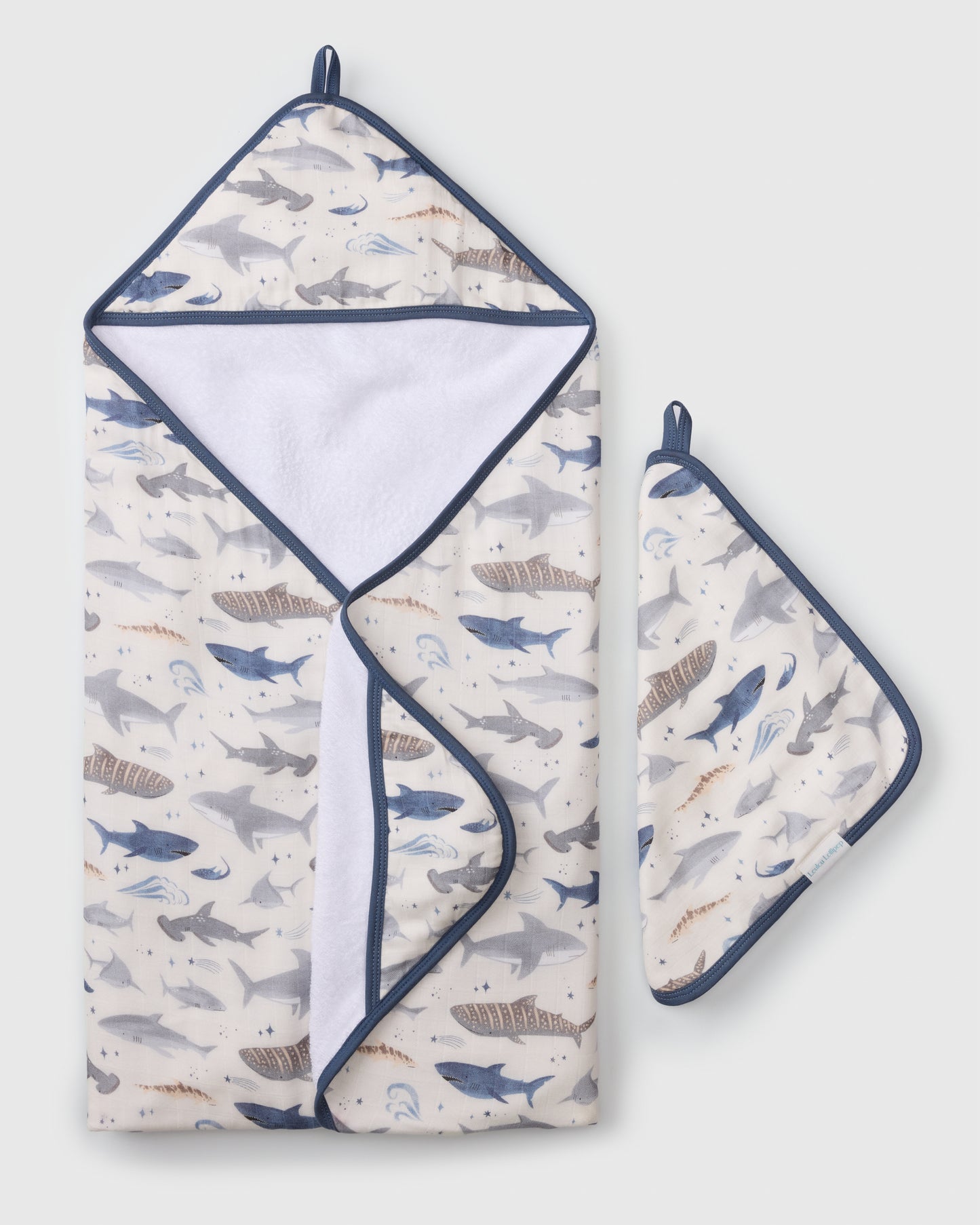 Sharks Muslin Hooded Towel Set by Loulou Lollipop