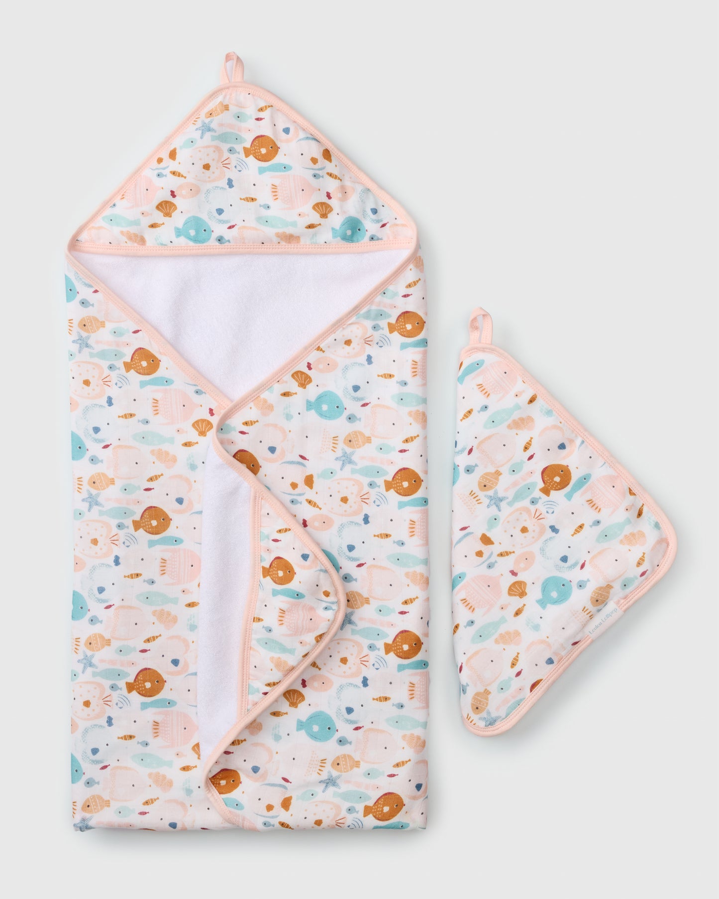 Sunkissed Shoal Muslin Hooded Towel Set by Loulou Lollipop