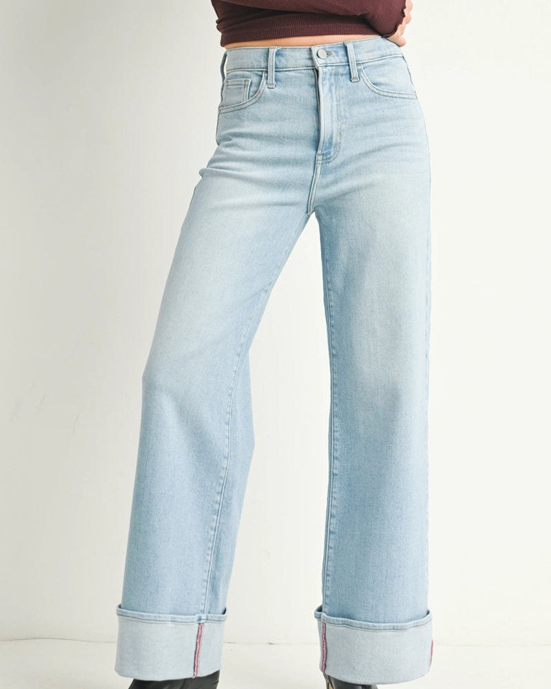 Cuffed Palazzo Denim Pant