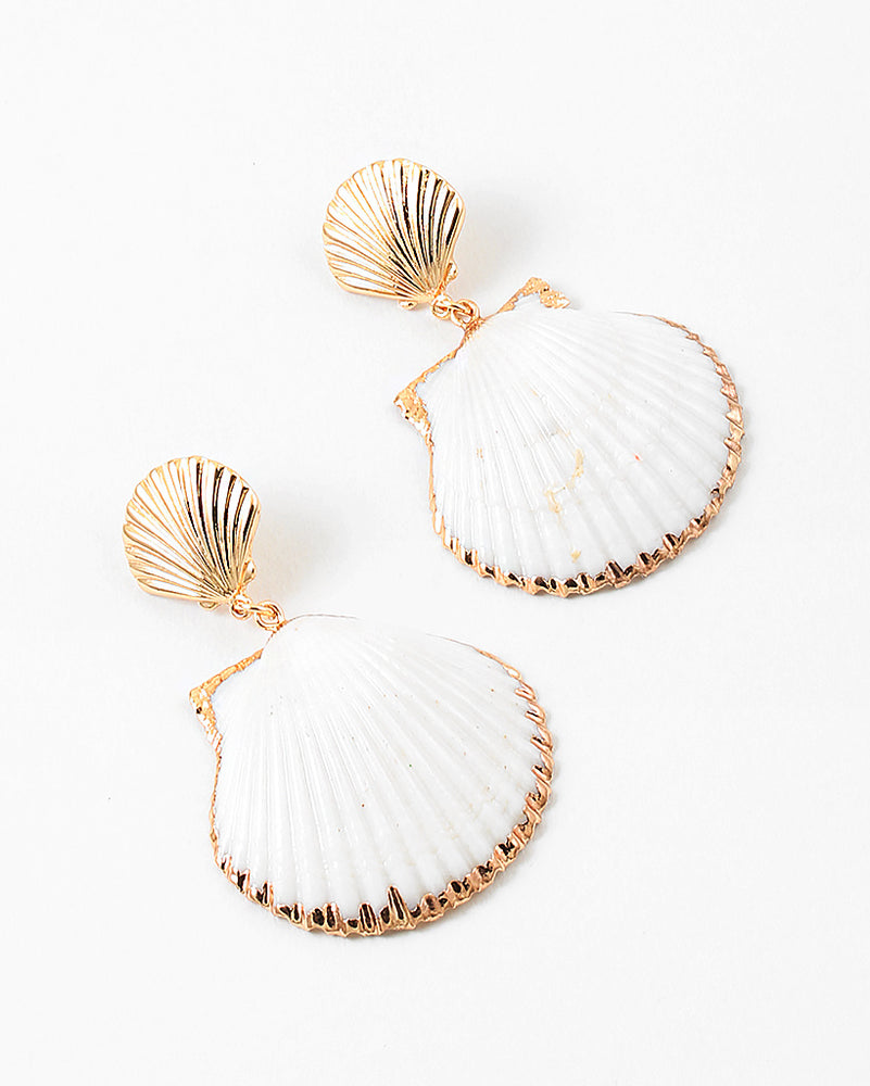 White Shell Gold Edged Earrings