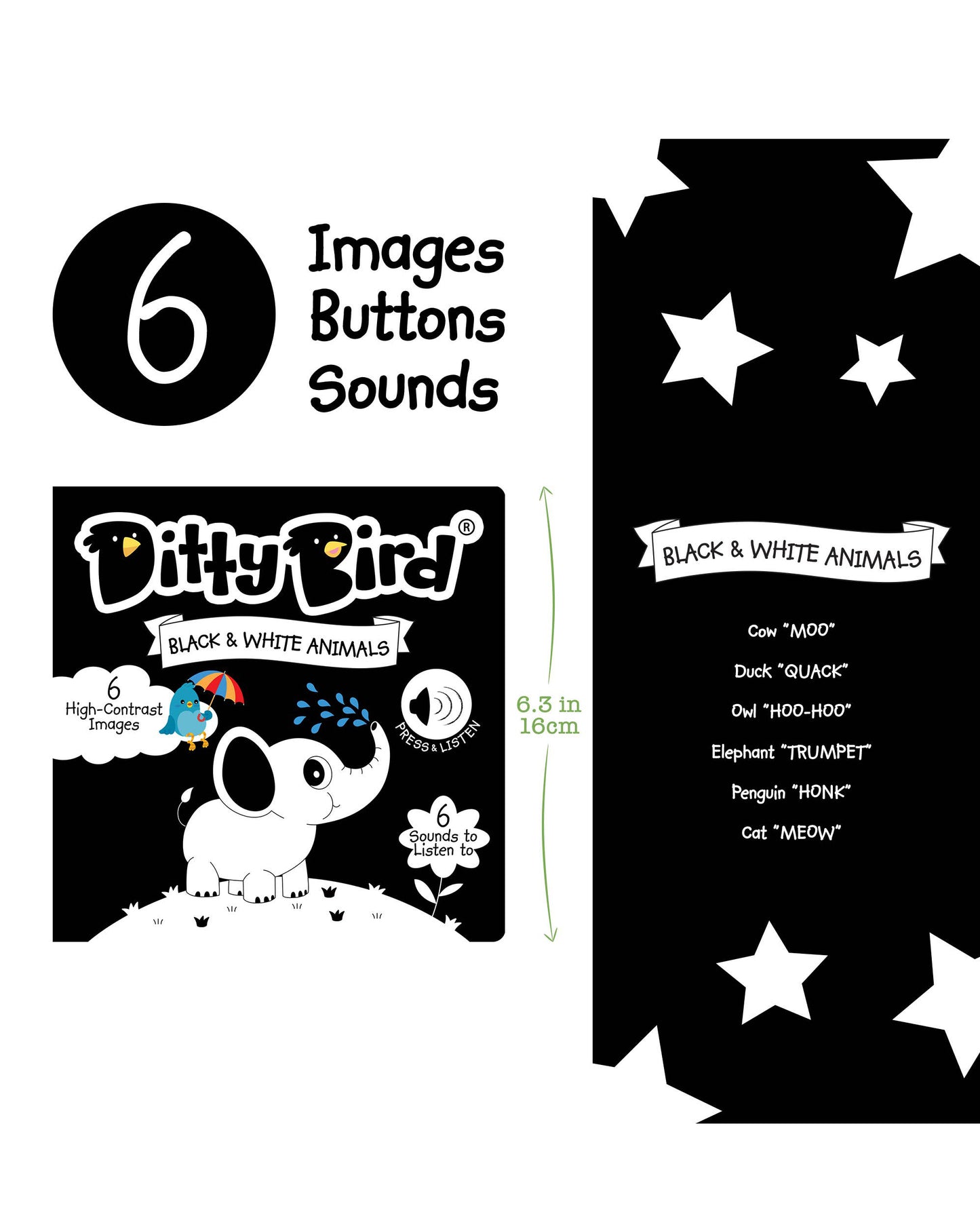 Ditty Bird Black and White Sound book - New born