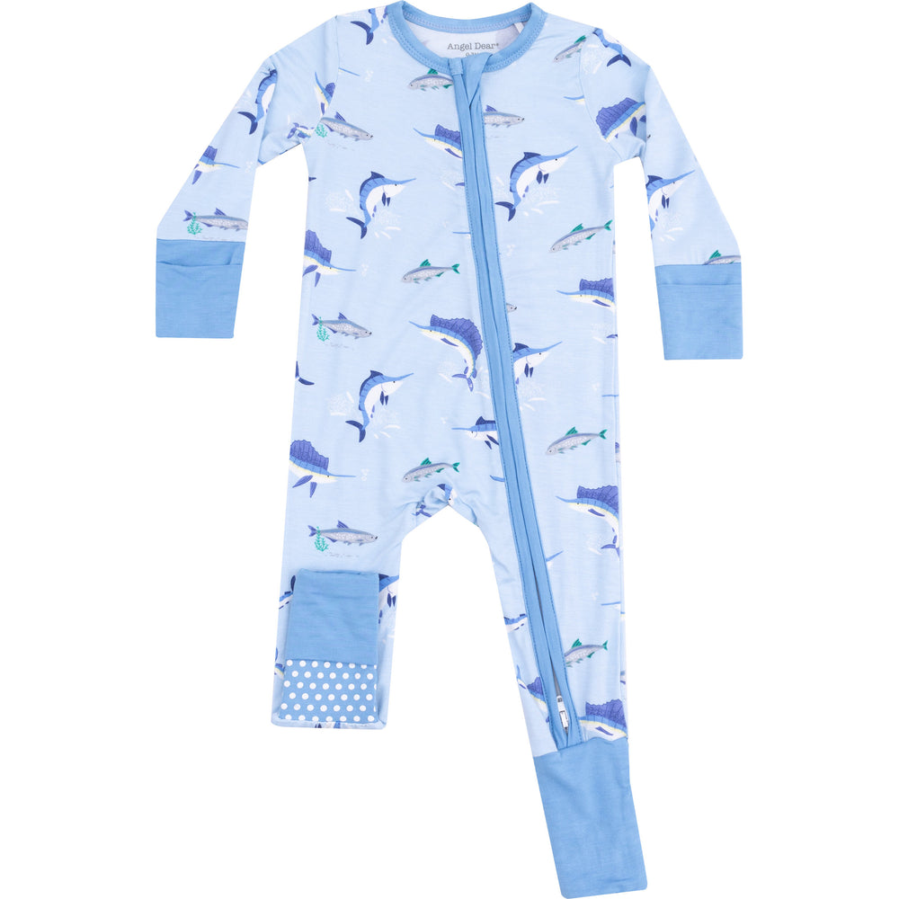 Deep Sea Fishing Blue 2 Way Zipper Romper by Angel Dear