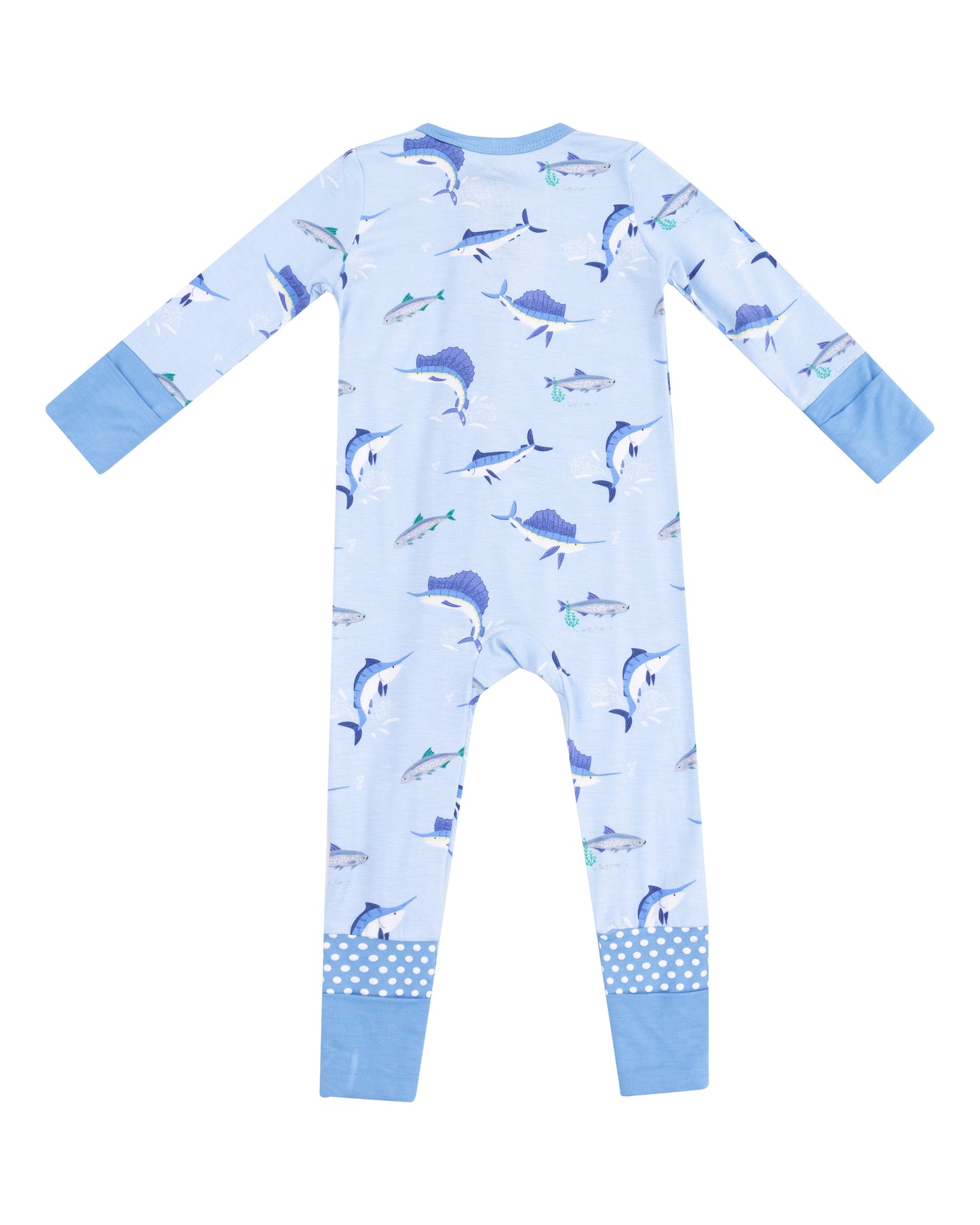 Deep Sea Fishing Blue 2 Way Zipper Romper by Angel Dear