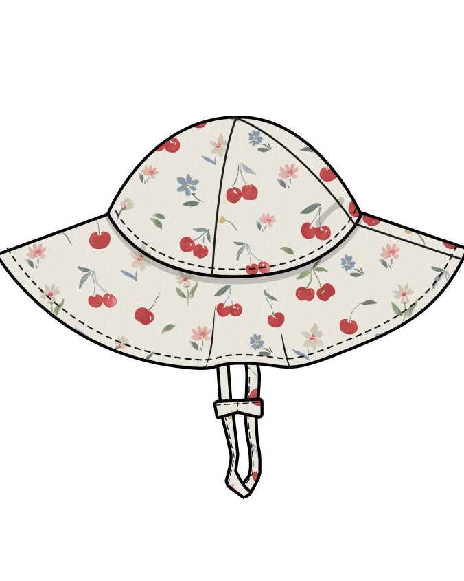 Watercolor Cherries + Gingham Wide Brim Sunhat by Angel Dear