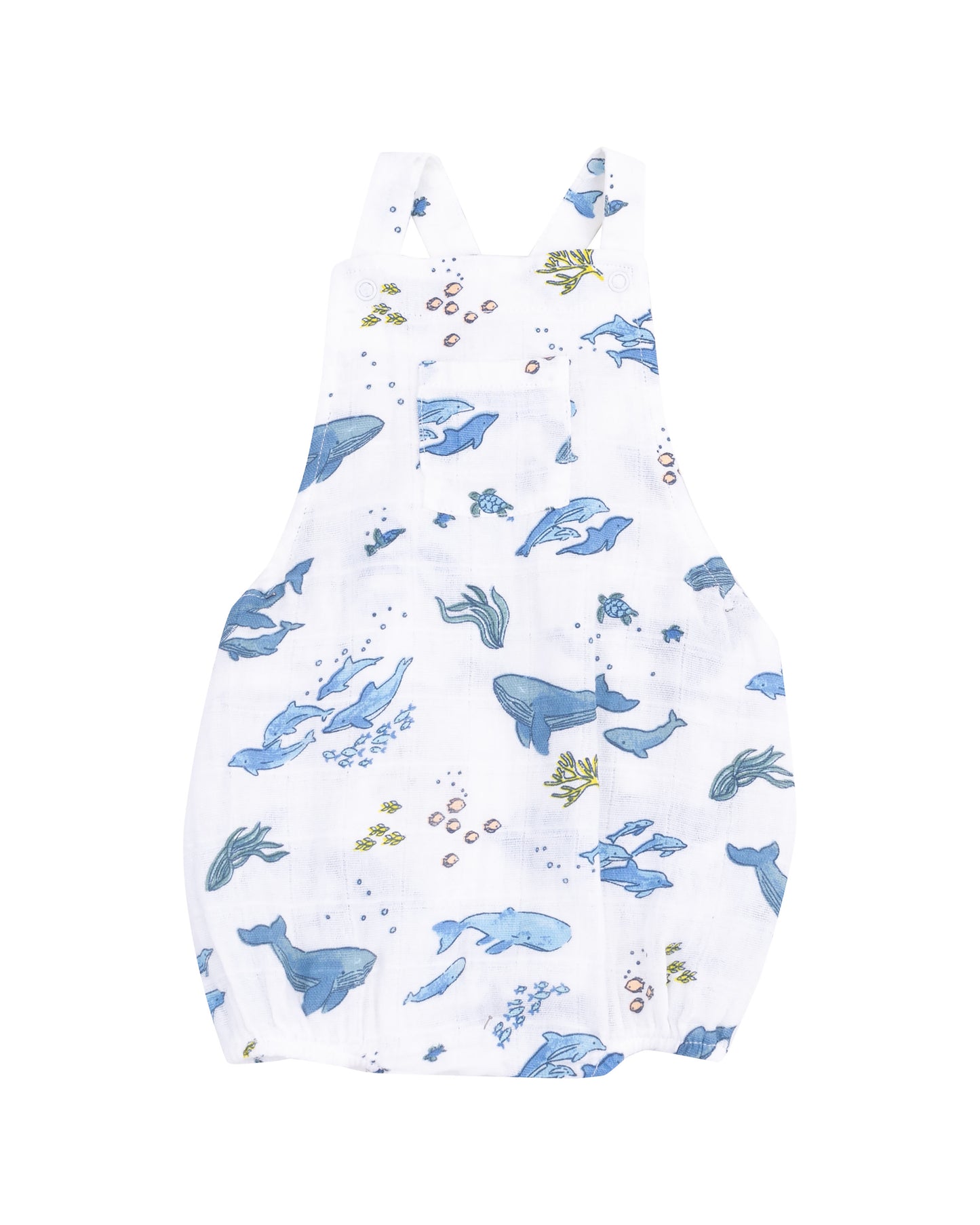 Watercolor Blue Whales Pocket Sunsuit by Angel Dear