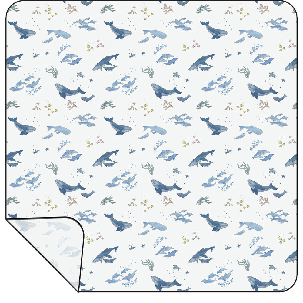 Watercolor Blue Whales Swaddle Blanket by Angel Dear