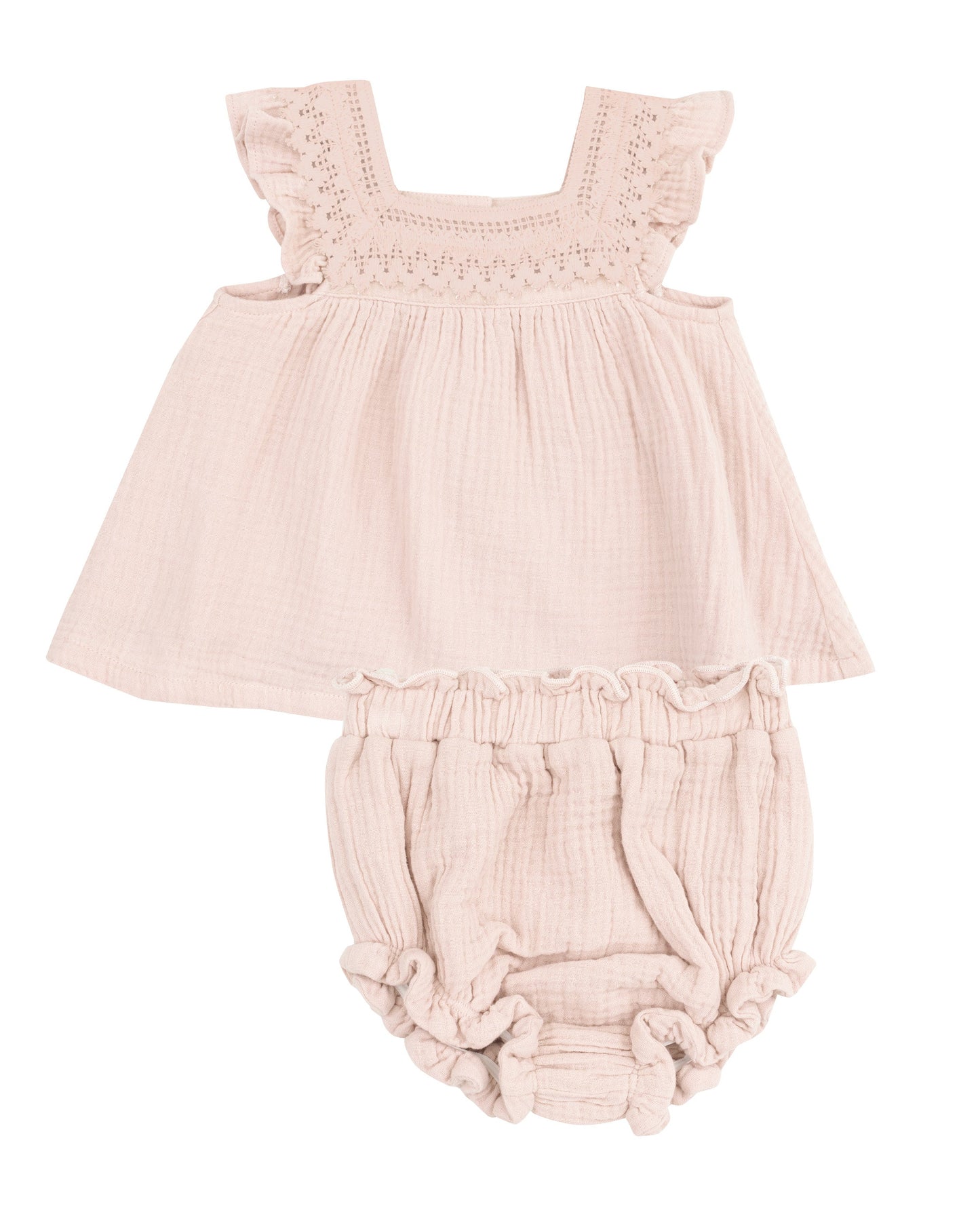Solid Muslin Rose Smoke Pinafore & High Waisted Diaper Cover by Angel Dear