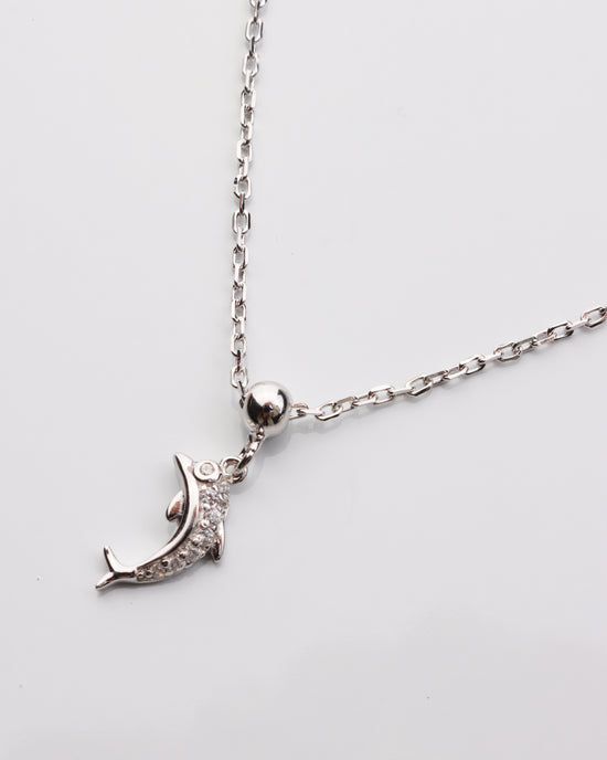 Tiny CZ Dolphin Pendant Necklace